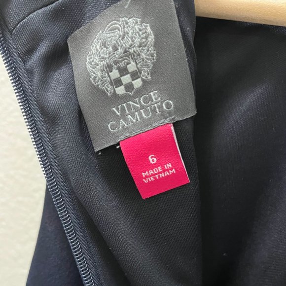 Vince Camuto Navy with Pink Ringer Trim Scuba Crepe Dress Size 6 - Picture 7 of 7